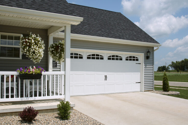 16' x 7' Stamped Steel Carriage House Door 5216 White w/ Cascade Windows