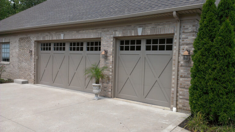 16' x 7' & 9' x 7' Overlay Steel Carriage House Doors 5334 Sandstone w/ Stockton Glass